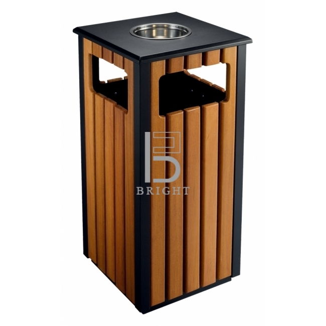 Powder Coating & Artificial Wood Bin c/w Ashtray Top & Inner Liner