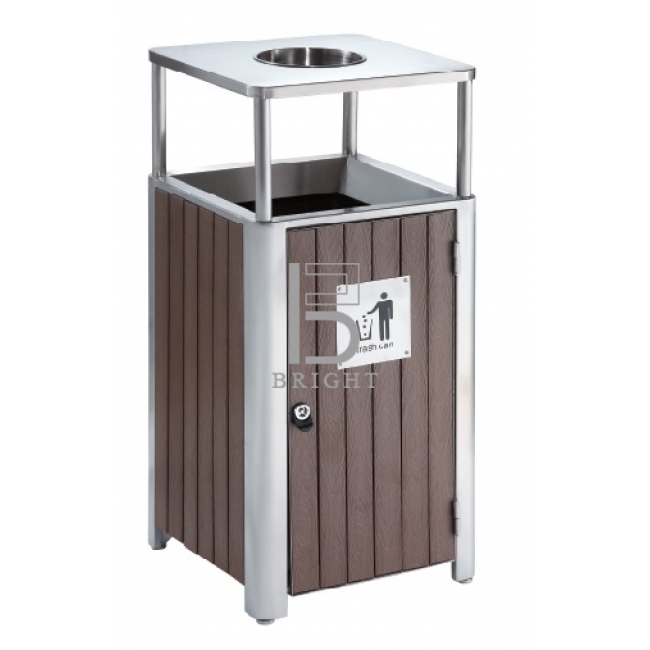 Stainless Steel & Artificial Wood Bin c/w Ashtray Top & Inner Liner