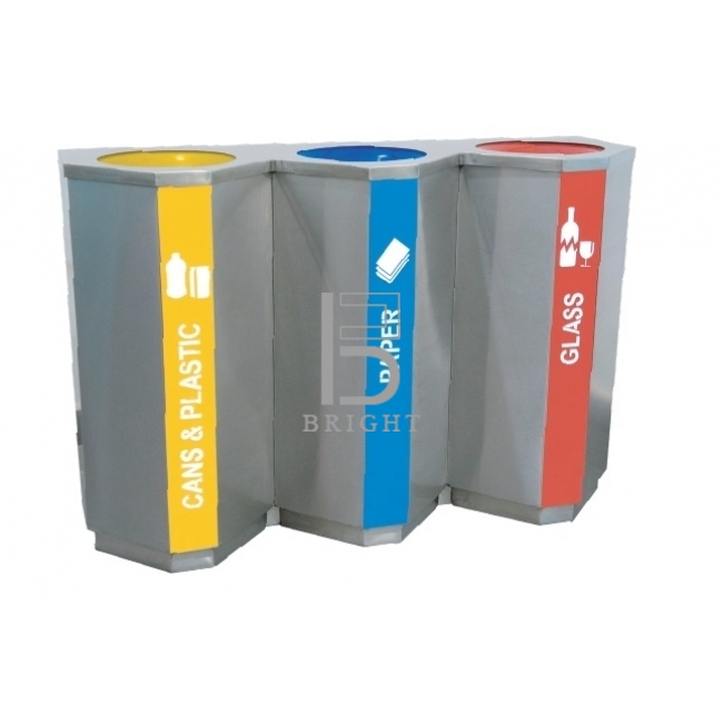 Stainless Steel Recycle Bin c/w Inner Liner (3 Compartment)