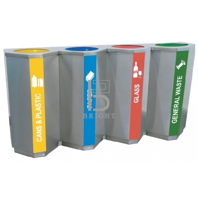 Stainless Steel Recycle Bin c/w Inner Liner (4 Compartment)