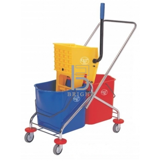 Double Bucket Wringer Trolley c/w Chrome Steel Frame (Side Press)