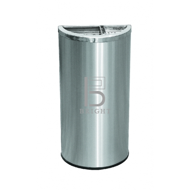 Stainless Steel Semi Round Bin c/w 1/3 Ashtray & 2/3 Open Top